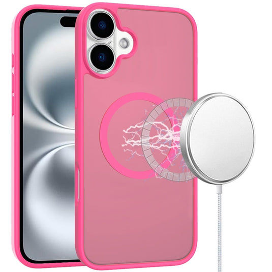 For iPhone 16 6.1 inch [Magnetic Circle] Smooth Safe Matte Feel Hybrid Case - Hot Pink