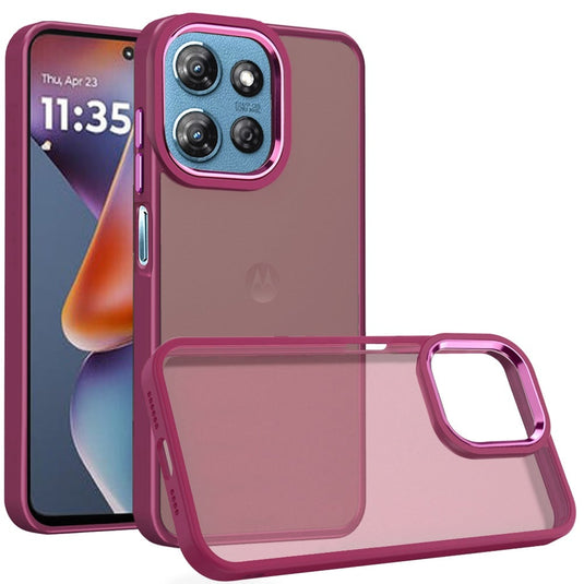 For Moto G 5G 2025/2026 - G Play 2026 - Polished Oil Thick Acrylic Metal Button Hybrid Case Cover - Burgundy