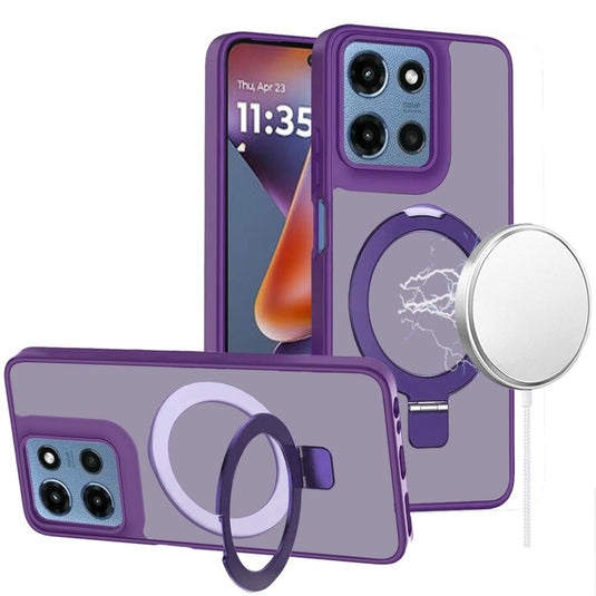 For Moto G 5G 2025/2026 - G Play 2026 - Magnetic Matching Ring Stand Full Rotation Matte Hybrid - Dark Purple