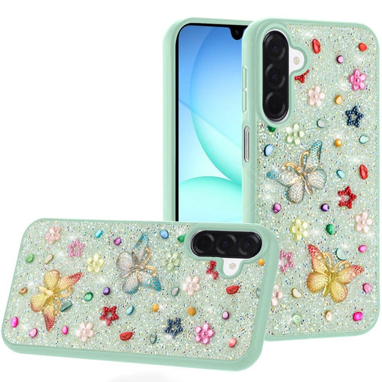 For Samsung A17 5G Butterfly Ornaments Diamond Bling Glitter Hybrid Case - Teal