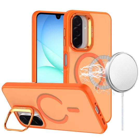 For Samsung A17 5G Magnetic Matte Camera Metallic Stand Hybrid Case - Cosmic Orange