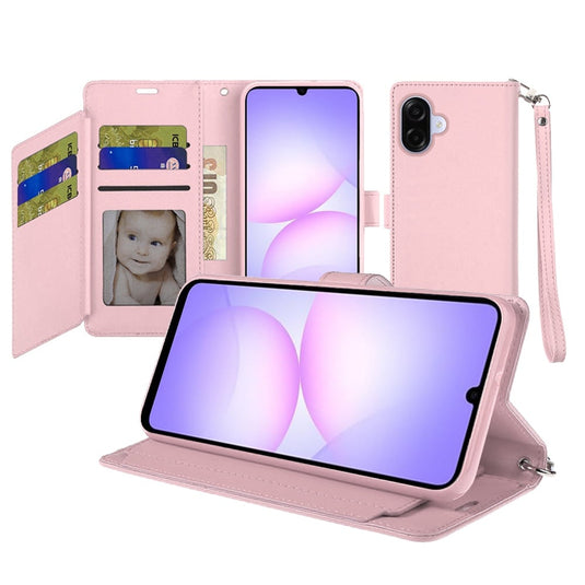 For Samsung Galaxy A07 Wallet ID Card Holder Case Cover - Rose Gold