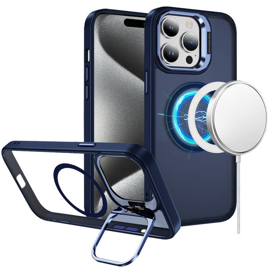 For iP15 Pro Max Fearless Tough HQ Metallic Hybrid with Camera Ring Stand [Magnetic Circle] Case - Navy Blue