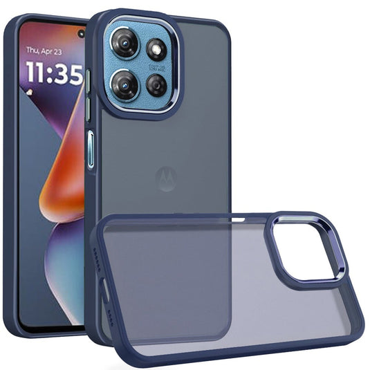 For Moto G 5G 2025/2026 - G Play 2026 - Polished Oil Thick Acrylic Metal Button Hybrid Case Cover - Dark Blue