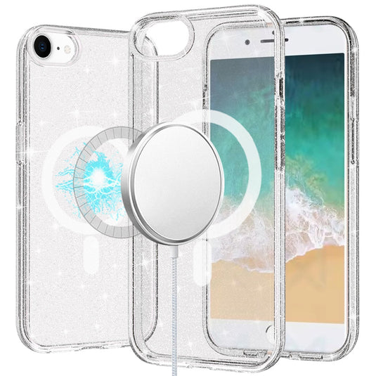For iPhone 17E / 16E / SE4 Glitter Ultra [Magnetic Circle] Thick 3mm Transparent Hybrid - Clear