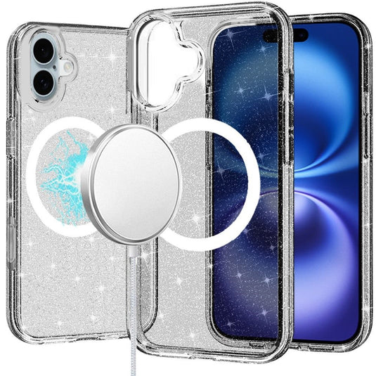 For iPhone 16 6.1 inch Glitter Ultra [Magnetic Circle] Thick 3mm Transparent Hybrid - Smoke