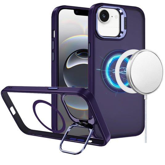 For iPhone 17E / 16E / SE4 Fearless Tough HQ Metallic Hybrid with Camera Ring Stand [Magnetic Circle] Case - Dark Purple