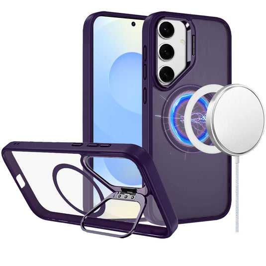 For Samsung s25 Plus/s24 Plus Fearless Tough HQ Metallic Hybrid with Camera Ring Stand [Magnetic Circle] Case - Dark Purple