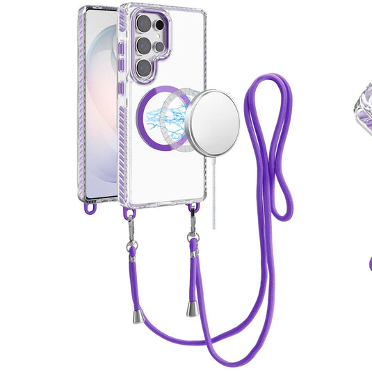 For Samsung s26 Ultra Transparent HQ Clear Line Design Edged Hybrid [Magnetic Circle] with Matching Lanyard - Dark Purple