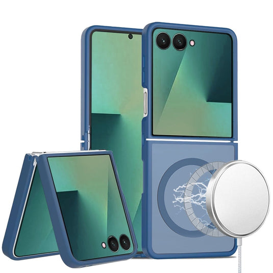 For Samsung Z Flip 7 [Magnetic Circle] Smooth Safe Matte Feel Hybrid Case - Navy Blue
