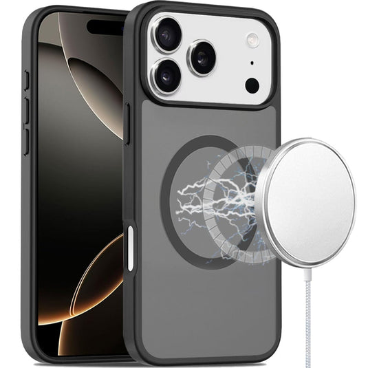For iPhone 17 Pro Max [Magnetic Circle] Smooth Safe Matte Feel Hybrid Case - Black