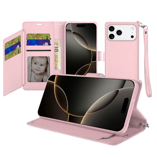 For iPhone 17 Pro Max Wallet ID Card Holder Case Cover - Rose Gold