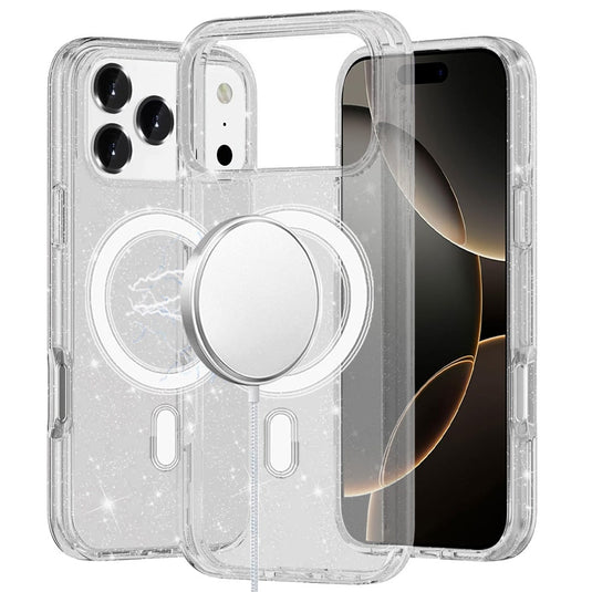 For iPhone 17 Pro Max Glitter Ultra [Magnetic Circle] Thick 3mm Transparent Hybrid - Clear