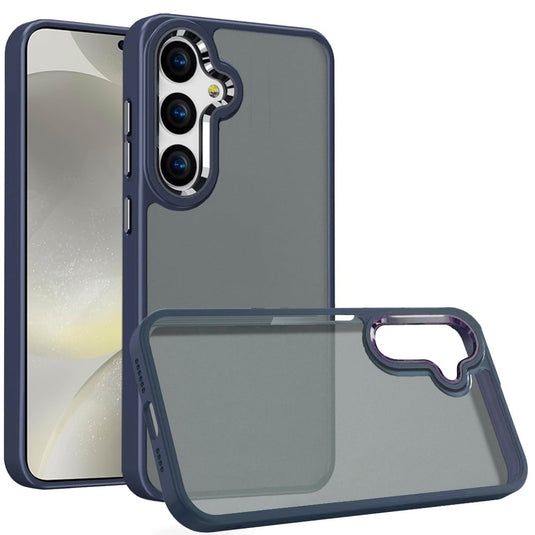 For Samsung s25 Plus/s24 Plus Polished Oil Thick Acrylic Metal Button Hybrid Case Cover - Dark Blue
