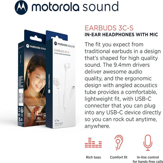 TypeC - MOTOROLA (Wired Bluetooth Enabled EARBUDS) (BT / WHITE) - (LANE C6 MOTOROLA 2)