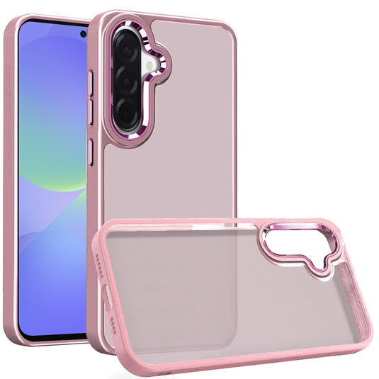 For Samsung Galaxy A37 Polished Oil Thick Acrylic Metal Button Hybrid Case Cover - Light Pink