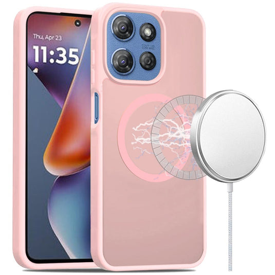 For Motorola Moto G 5G 2025 [Magnetic Circle] Smooth Safe Matte Feel Hybrid Case - Light Pink
