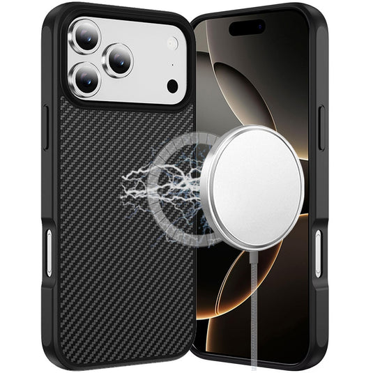 For iPhone 17 Pro CarbonFiber Design Magnetic Ring HQ Thick 2.0mm Hybrid Case - Black