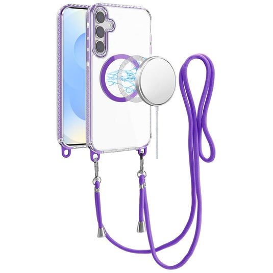 For Samsung s25 Plus/s24 Plus Transparent HQ Clear Line Design Edged Hybrid [Magnetic Circle] with Matching Lanyard - Dark Purple