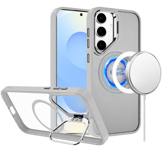 For Samsung s25/s24 Fearless Tough HQ Metallic Hybrid with Camera Ring Stand [Magnetic Circle] Case - Clear